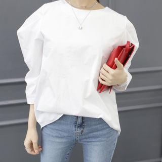 Round-neck Puff-shoulder Blouse