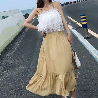 Set: Strappy Lace Top + Midi A-line Skirt
