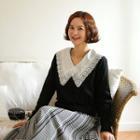 Chelsea-collar Lace-trim Top Black - One Size