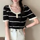 Short-sleeve Striped Knit T-shirt Stripes - Black - One Size