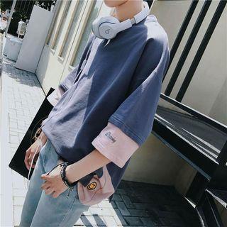 Embroidered Mock Two-piece 3/4-sleeve T-shirt