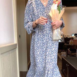 Long-sleeve Floral Drawstring Mermaid Dress