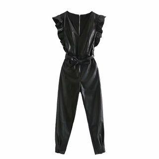 Faux Leather Sleeveless Jumpsuit
