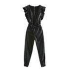 Faux Leather Sleeveless Jumpsuit