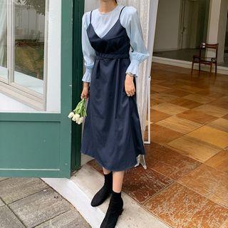 Inset Smocked-cuff Blouse Pinafore Dress