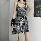 Spaghetti Strap Zebra Stripe Diagonal Hem Dress