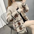 Long-sleeve Leaf Pattern Knit Sweater Jacket