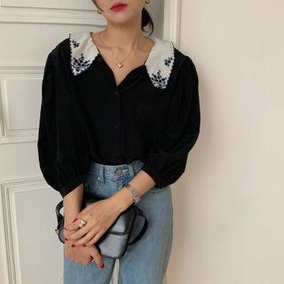 Elbow-sleeve Collar Blouse