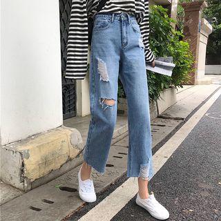 Cut-out Crop Straight-cut Jeans