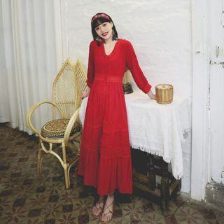 Long-sleeve V-neck Sundress