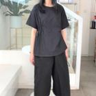 Short-sleeve Shirred T-shirt / Gaucho Pants