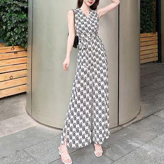 Sleeveless Lettering Wide Leg Jumpsuit