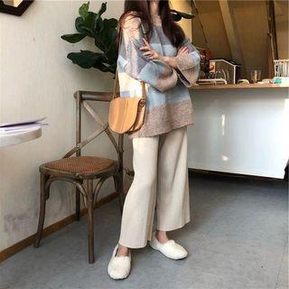 Striped Oversize Sweater / Cropped Wide-leg Pants / Set
