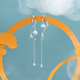 Rhinestone Shell Asymmetrical Sterling Silver Dangle Earring 1 Pair - Silver & Blue - One Size