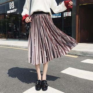Beaded Midi Accordion Pleated Skirt