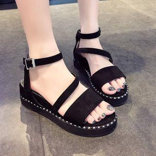 Faux Suede Strappy Platform Wedge Sandals