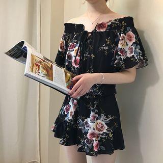 Short-sleeve Off Shoulder Floral Playsuit