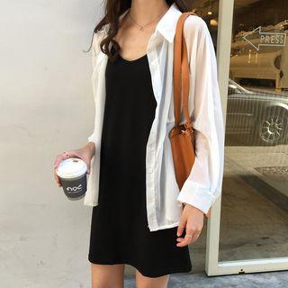 Plain Sleeveless A-line Mini Dress Black - One Size