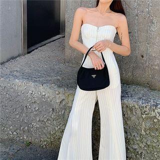 Zipped Striped Tube Top + Striped Wide-leg Pants