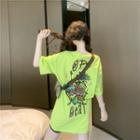 Elbow-sleeve Printed T-shirt Neon Green - One Size