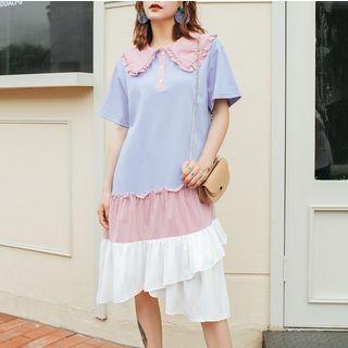 Short-sleeve Collared Midi Layered Dress