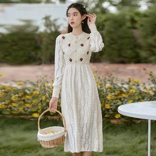 Flower Embroidered A-line Midi Dress