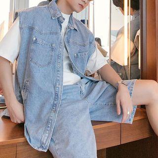 Pocket Detail Denim Vest / Straight Leg Denim Shorts