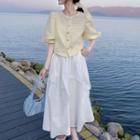 Set Of 2: Balloon-sleeve Top + Midi Skirt
