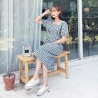 Square-neck Gingham Sheath Dress