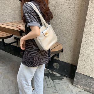 Plain Faux Leather Shoulder Bag Silver - One Size