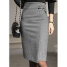 Belted Asymmetric-hem Pencil Skirt