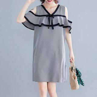 Cold-shoulder A-line Plaid Dress