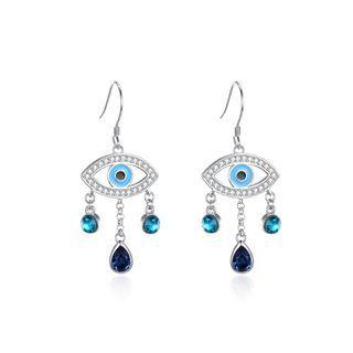 925 Sterling Silver Fashion Devils Eye Earrings With Blue Austrian Element Crystal Silver - One Size