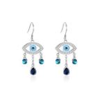 925 Sterling Silver Fashion Devils Eye Earrings With Blue Austrian Element Crystal Silver - One Size