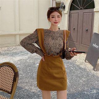 Floral Print Blouse / Plain Mini Jumper Dress