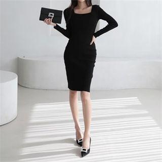 Square-neck Midi Knit Dress