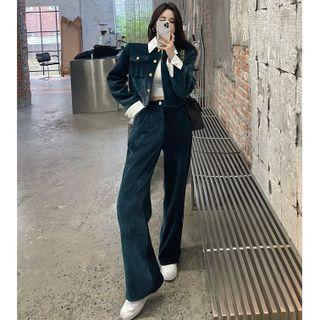 Patchwork Corduroy Jacket / High-waist Straight-cut Pants