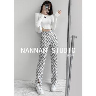 Printed Side-slit Straight-cut Dress Pants