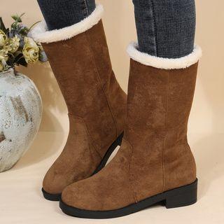 Block Heel Fleece-lined Mid Calf Snow Boots
