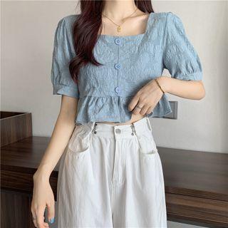 Puff Sleeve Square Neck Crop Blouse