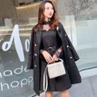 Long-sleeve Lace Top / Double Breasted Tweed Coat / Spaghetti Strap A-line Dress