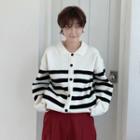 Long-sleeve Striped Buttoned Knit Top As Shown In Figure - One Size