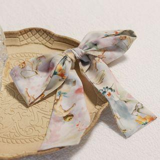 Printed Neck Scarf Off-white & Blue & Pink - One Size