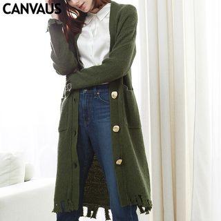Ripped Button Cardigan Army Green - One Size