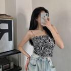Spaghetti Strap Zebra Print Top Black & White - One Size