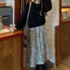 Leopard Print Midi Skirt / Tote Bag / Plain Sweater / Set