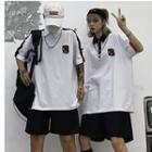 Couple Matching Embroidered Short-sleeve Polo Shirt / Wide-leg Shorts