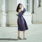 Spaghetti-strap Ruched A-line Midi Dress / Plain Shirt Jacket