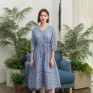 Two-way Flared Midi Plaid Dress