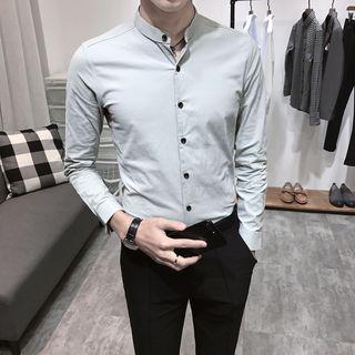 Stand Collar Long Sleeve Plain Shirt